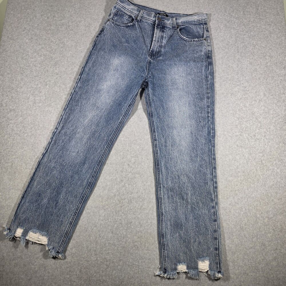 Peppermint Womens Large 100 Cotton Medium Wash Straight Leg Jeans Chewed Raw Hem